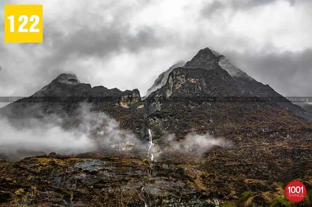 Waterfalls between the peaks near Lachung