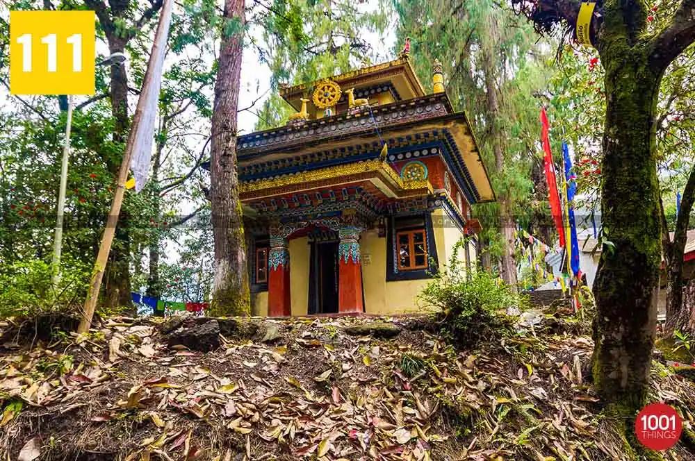 Norbugang Chorten and coronation throne — the shed for big prayer wheel